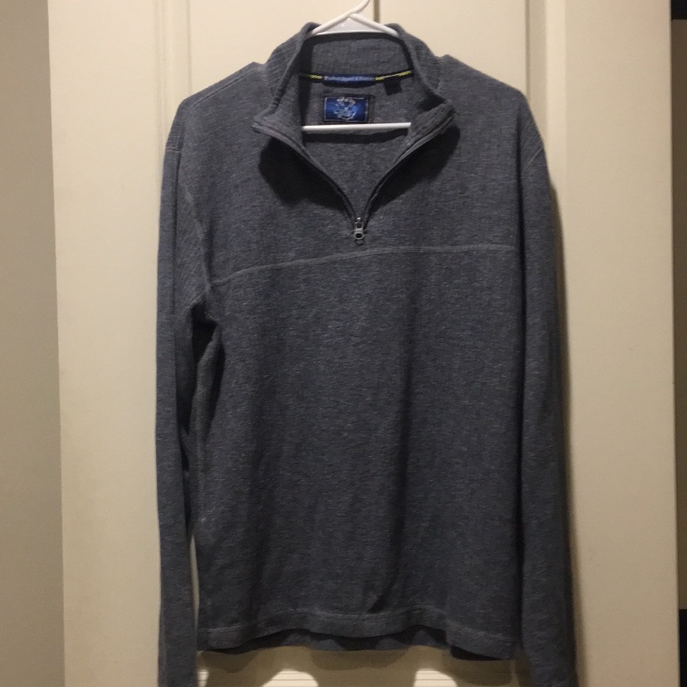 Vintage 1946 mens Quarter Zip Up Pullover long sleeves Heathered Rib size L grey